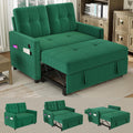 3 in 1 Convertible Sleeper Sofa Bed, Pull Out Couch with Charging Station, Corduroy Small Loveseat Sleeper Sofa with Adjustable Backrest for Apartment, Bedroom, Small Space（Green）