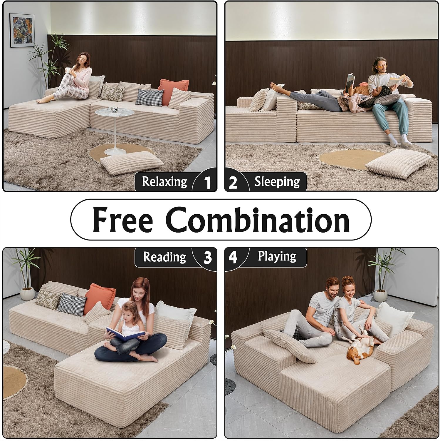 Sectional couches for Living Room Corduroy Couch, 104' Cloud Sectional Couch with L-Shape Chaise, Modern Modular Sofa, Deep Seat Comfort, No Assembly Required(Plush Corduroy, Left Facing Chaise)