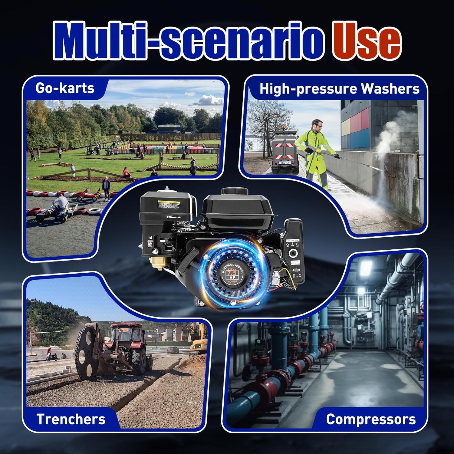 7.5HP 210cc 4-Stroke Gas Engine Electric Start Go Kart Log Splitter Gas Engine Power Motor