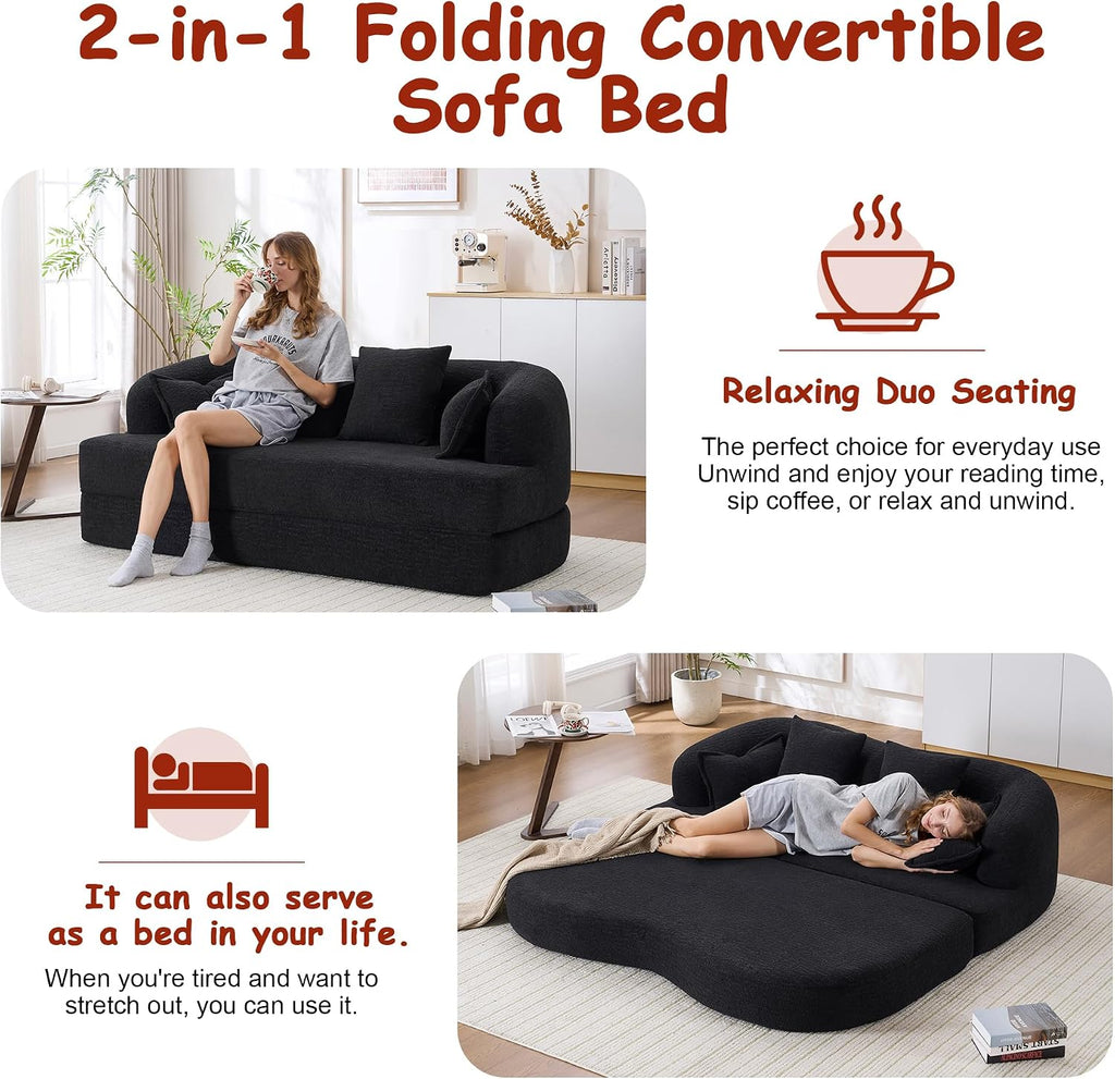 70' Convertible Sofa Bed, 2-in-1 Boneless Sleeper Sofa, Soft Chenille Folding Sofa Loveseat with 4 Pillows, Love Seat Small Couch for Small Spaces, Living Room, Bedroom, No Assembly