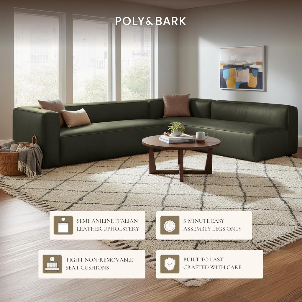 Poly & BARK Piazza Reversible Corner Sectional Sofa in Olivine Green
