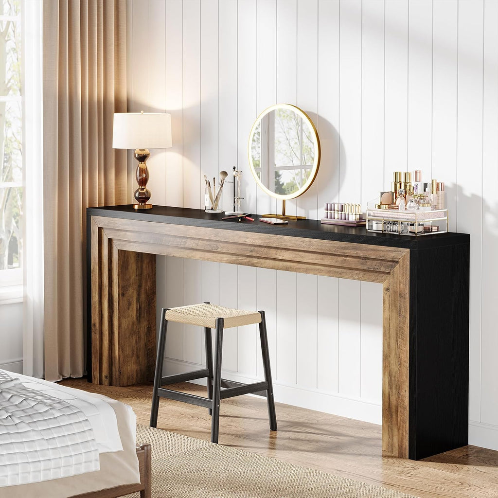 Tribesigns 70.9-Inch Long Console Table, Farmhouse Narrow Wooden Sofa Table Behind The Couch for Living Room, Entryway, Hallway, Foyer, Black + Brown