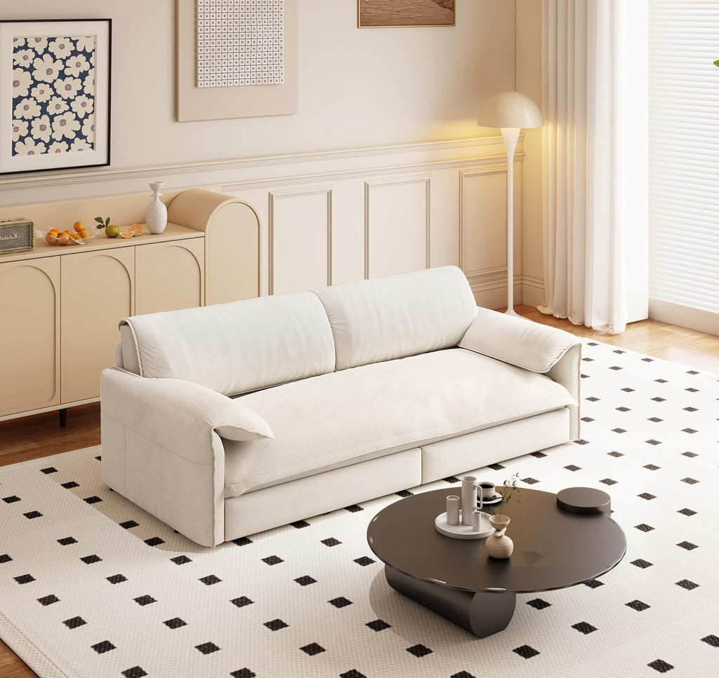 66'' Velvet Queen Size Pull Out Sofa Bed, 3-in-1 Convertible Loveseat Sleeper Sofa with Armrest for Living Room, Apartment, Space Saving, Beige