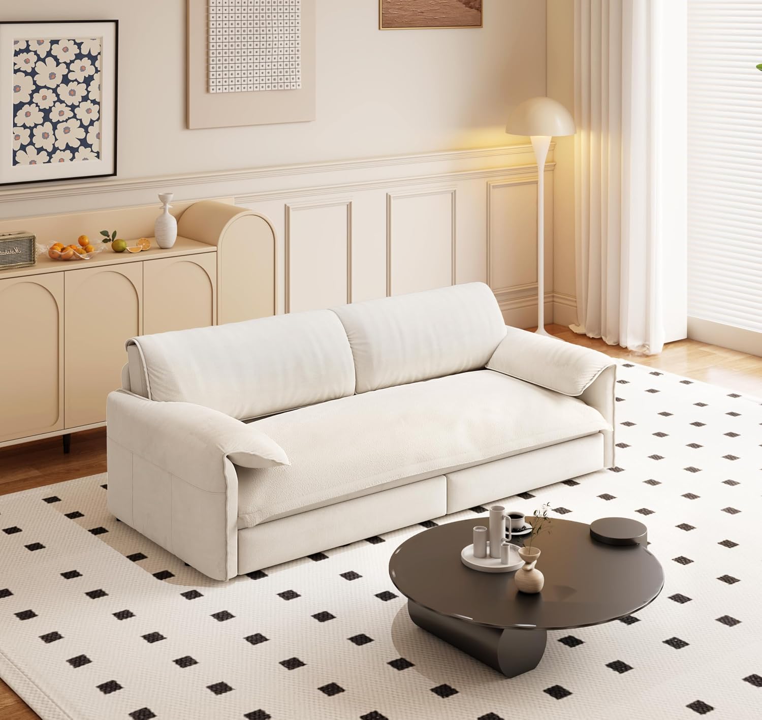 66'' Velvet Queen Size Pull Out Sofa Bed, 3-in-1 Convertible Loveseat Sleeper Sofa with Armrest for Living Room, Apartment, Space Saving, Beige