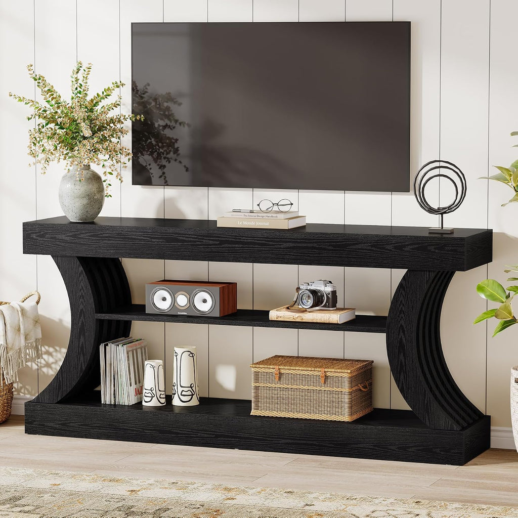 Tribesigns 70.9-Inch Long Farmhouse Entryway Console Table with Storage, 3-Tier Wooden Couch Table Behind Sofa, for Entry, Entrance, Hallway, Foyer, Living Room, Black