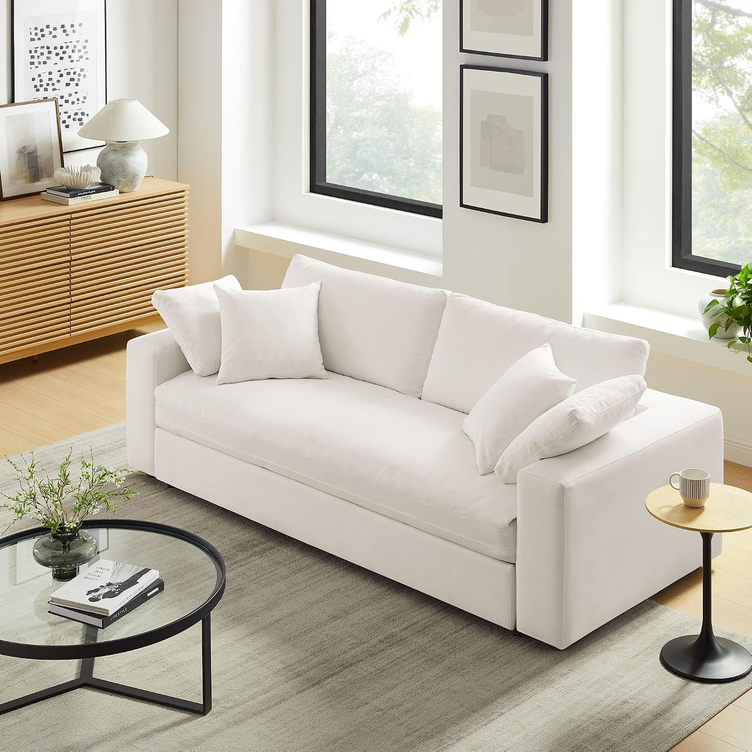 Modway Commix Down Filled Fabric Sleeper Sofa in Pure White