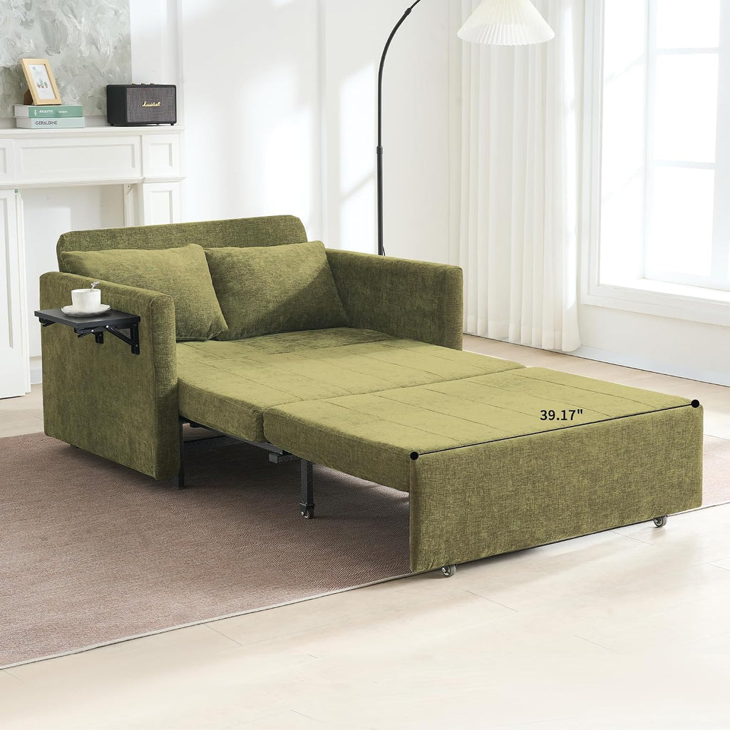 45' Oversize 3-in-1 Sleeper Chair, 75' Long Pull-Out Sleeper Sofa Bed with Wing Table and Side Pocket for Living Room, Bedroom, Small Space, Green