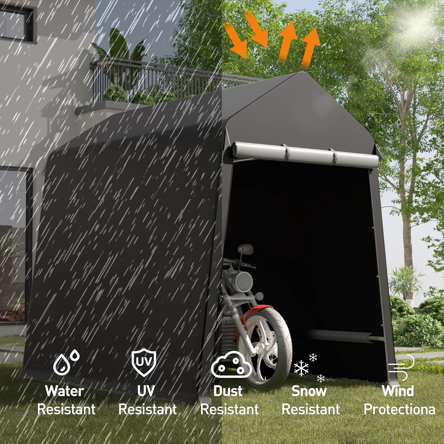 6 X 8 Ft Carport Portable Storage Shed Outdoor Tarp Sheds with Roll-Up Door, Bike Shed Storage Tent for Motorcycle, Garden Tools