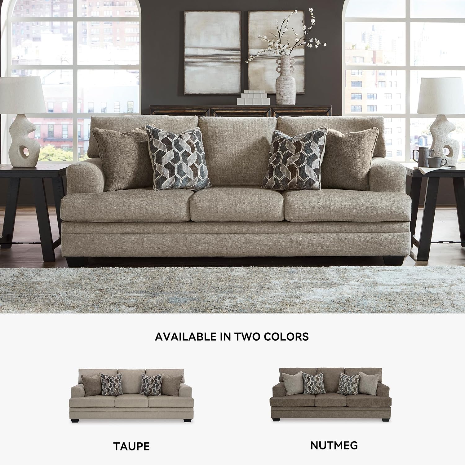Signature Design by Ashley Stonemeade Casual Sofa with 4 Toss Pillows, Light Brown