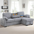 ERYE L-Shaped Pull Out Sleeper Couch Bed, Modern Chenille Upholstered Button Tufted Corner Couch Reversible Sectional Sleeper Sofa Bed W/Storage Chaise, Cup Holders