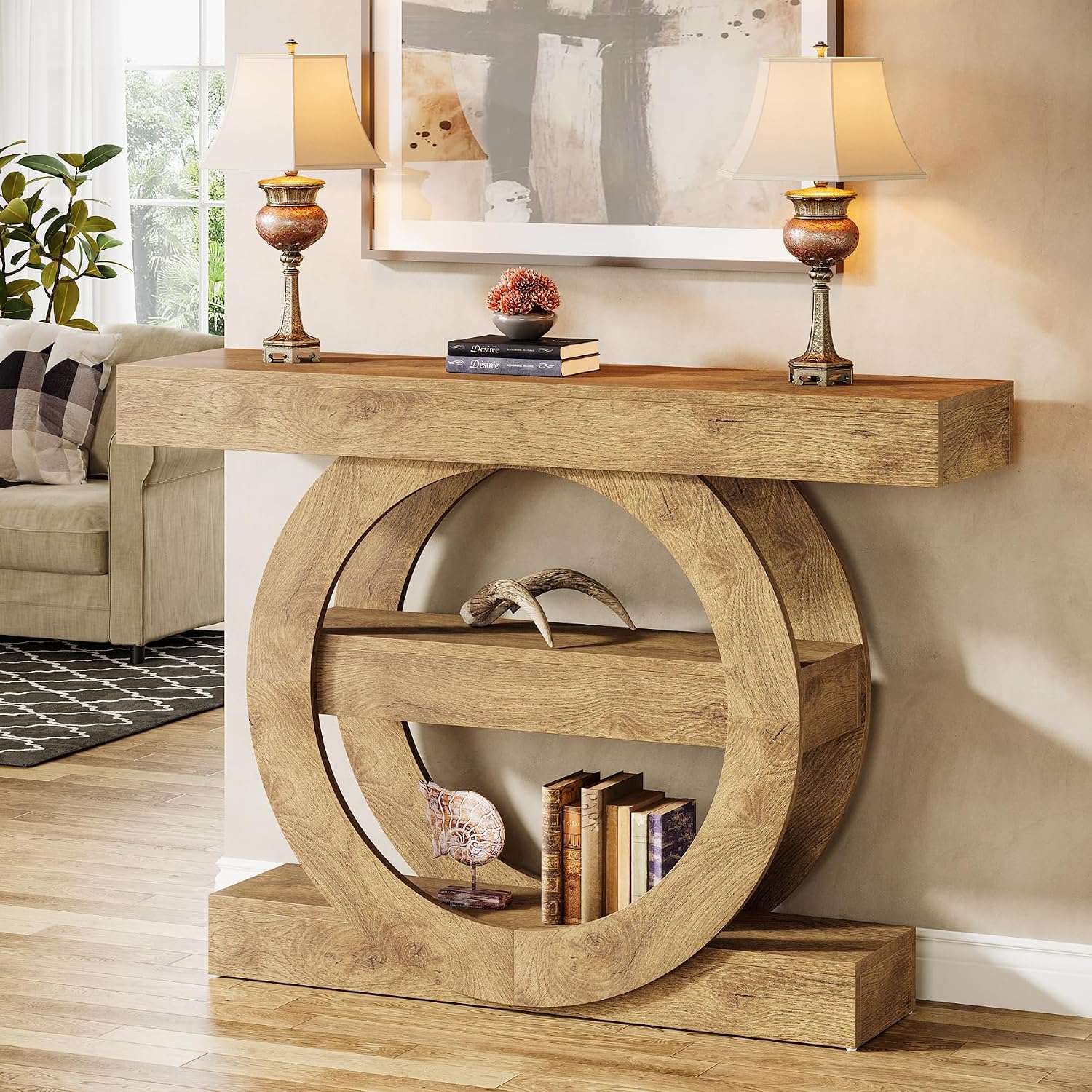 Tribesigns 41-Inch Entryway Table with Storage, 3-Tier Farmhouse Console Table with Shelves, Wooden Foyer Tables for Entryway, Living Room, Hallway, Behind Couch (Light Brown)