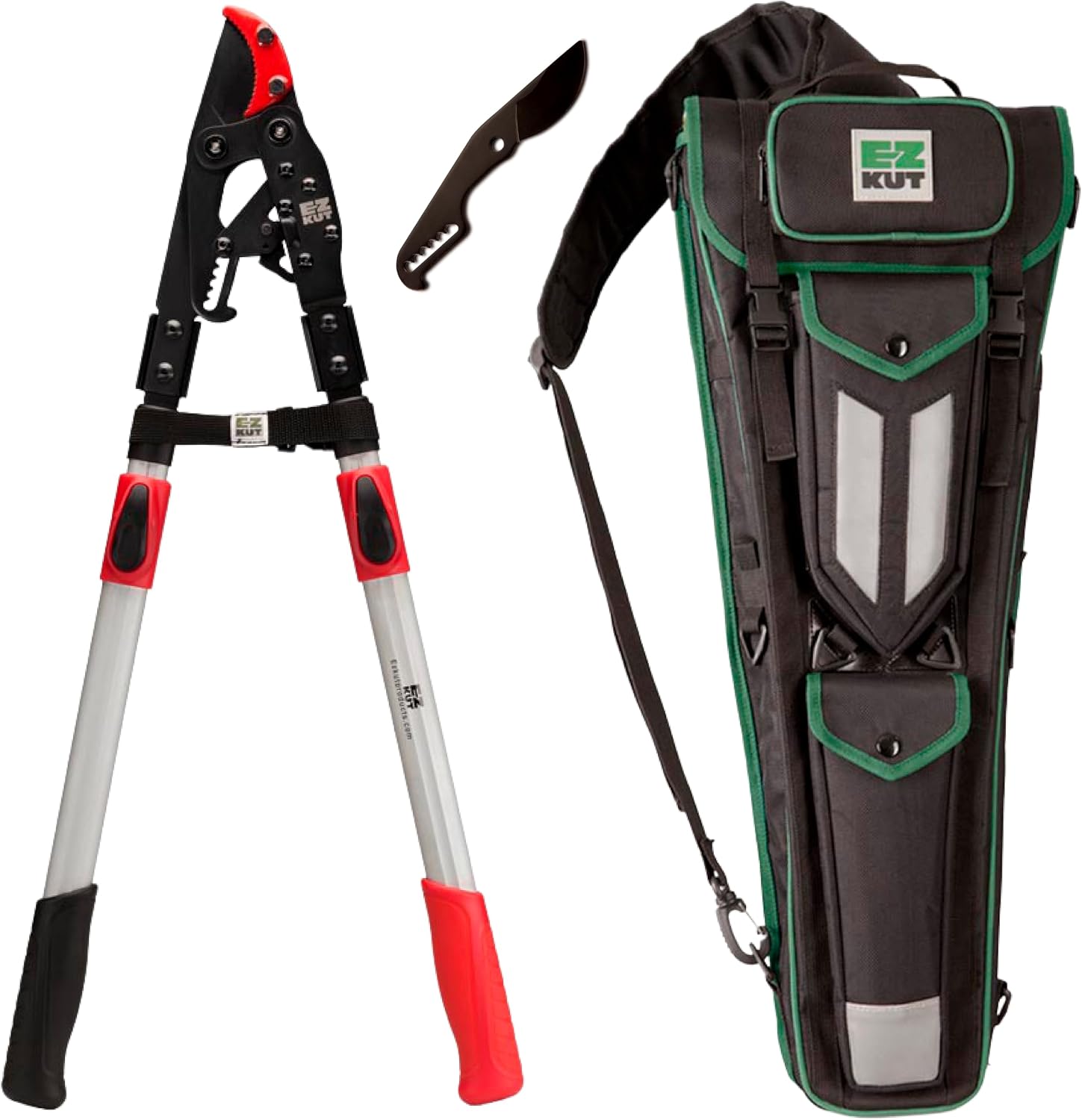 EZ Kut Tree Trimming Combo Kit – Includes 42' Extendable Ratcheting Lopper + Sling Pak Sheath + Bonus Replacement Blade – Heavy Duty Garden Tools Set, Pruning Shears for Thick Branches (Green Pack)