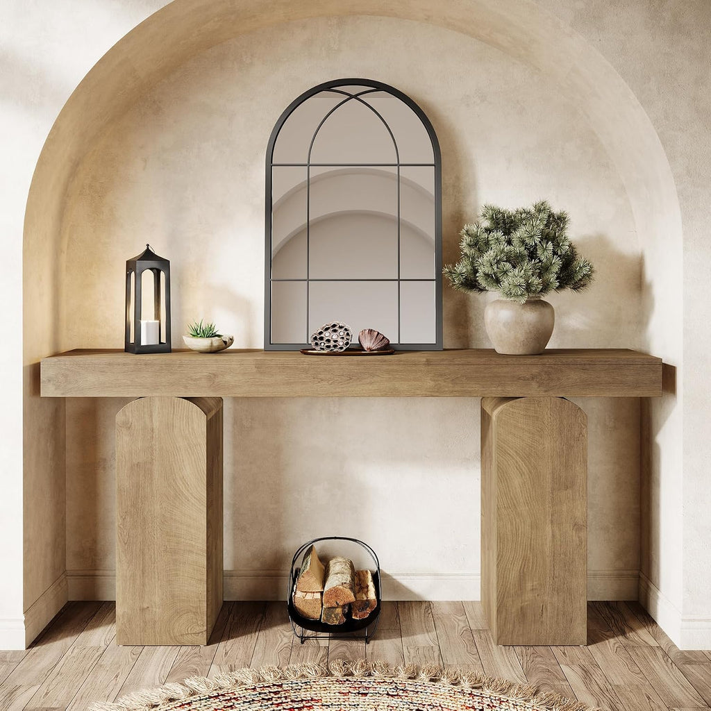 Tribesigns 63' Long Entryway Table, Farmhouse Console Table with 2 Arched Pedestal Legs, Wooden Sofa Console Behind The Couch for Entrance, Hallway, Living Room (Natural)