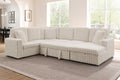 THSUPER 114-Inch Oversized U Shaped Plush Corduroy Fluffy Sectional Sleeper Sofa with Pull Out Bed and Storage Chaise Lounge - Beige