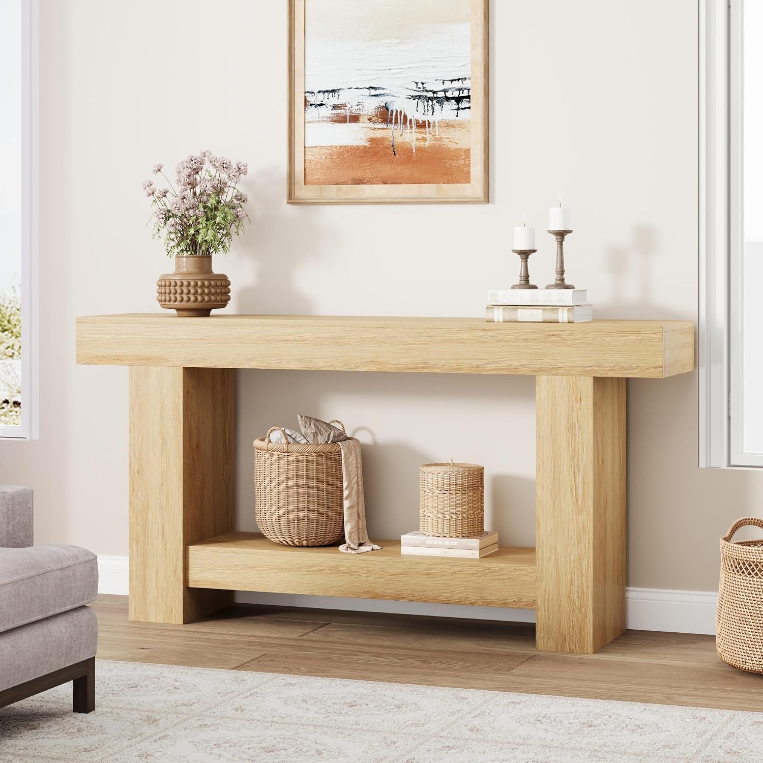 63-Inch Long Console Table, Farmhouse Sofa Table Behind Couch, Wooden Console Tables with Storage, Entryway Entry Tables for Hallway Entrance Living Room