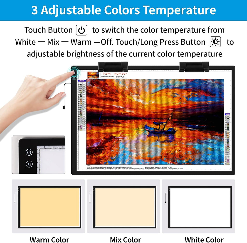 TOHETO Rechargeable A1 Light Pad 35.4'x23.6', Extra Large LED Light Board for Diamond Painting, 3-Color Modes Light Box, Diamond Art Light Table, Lightbox for Tracing and Drawing, Sketching, Artists