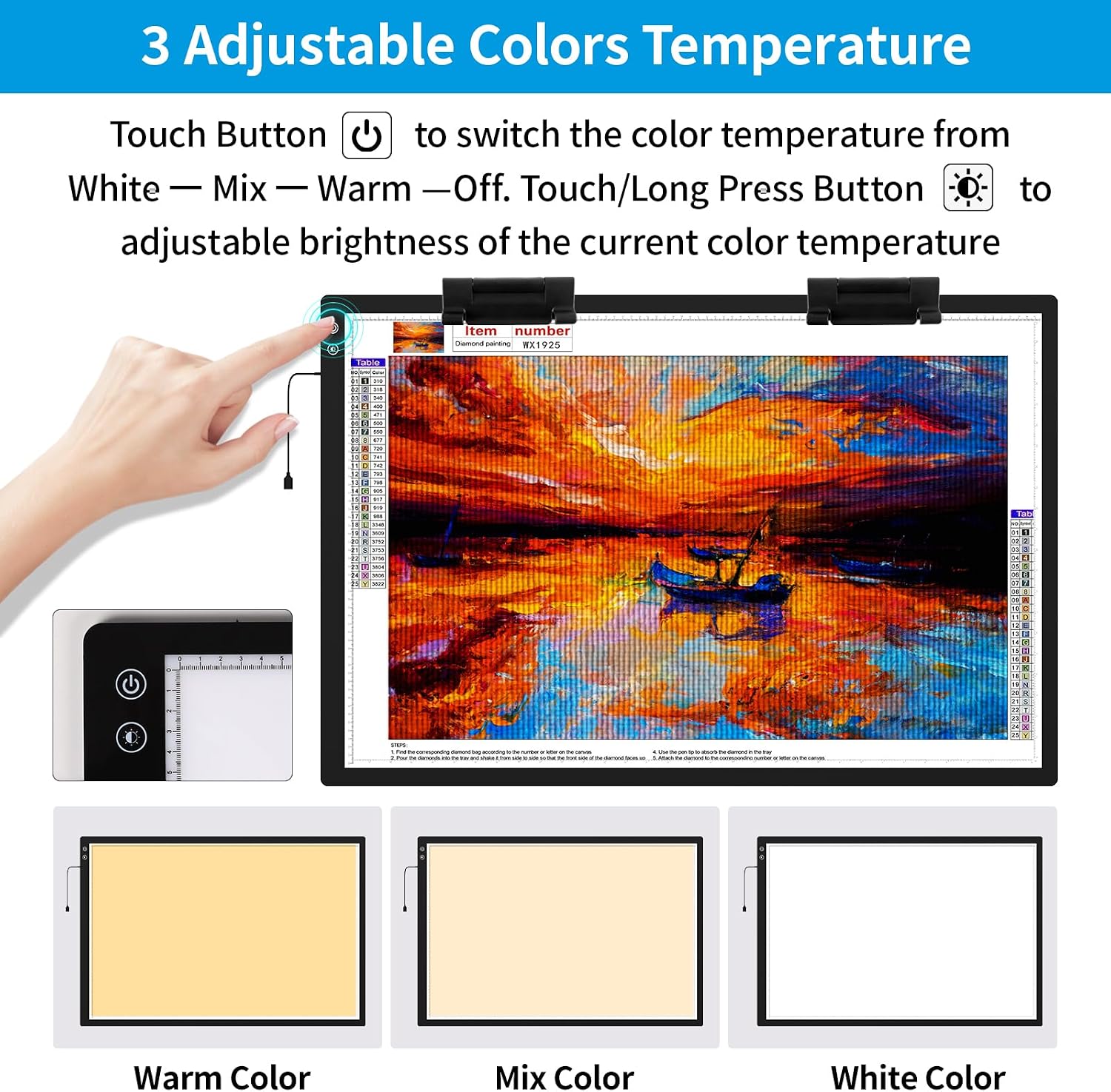 TOHETO Rechargeable A1 Light Pad 35.4'x23.6', Extra Large LED Light Board for Diamond Painting, 3-Color Modes Light Box, Diamond Art Light Table, Lightbox for Tracing and Drawing, Sketching, Artists