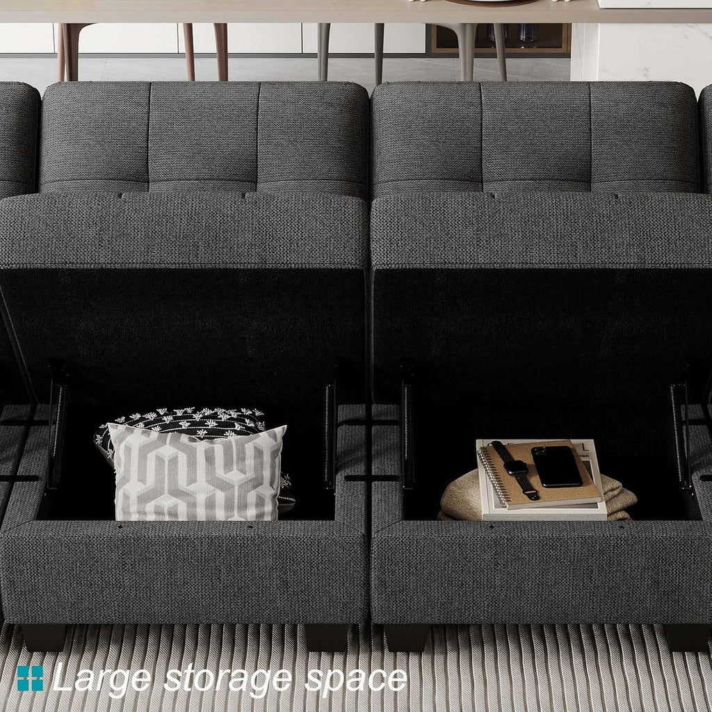 Belffin Modular Sleeper Sofa Bed with Storage Seat Oversized Modular Sectional Sofa Couch Set Reversible Modular Sleeper Sectional Couch Bed Dark Grey BF0390-1