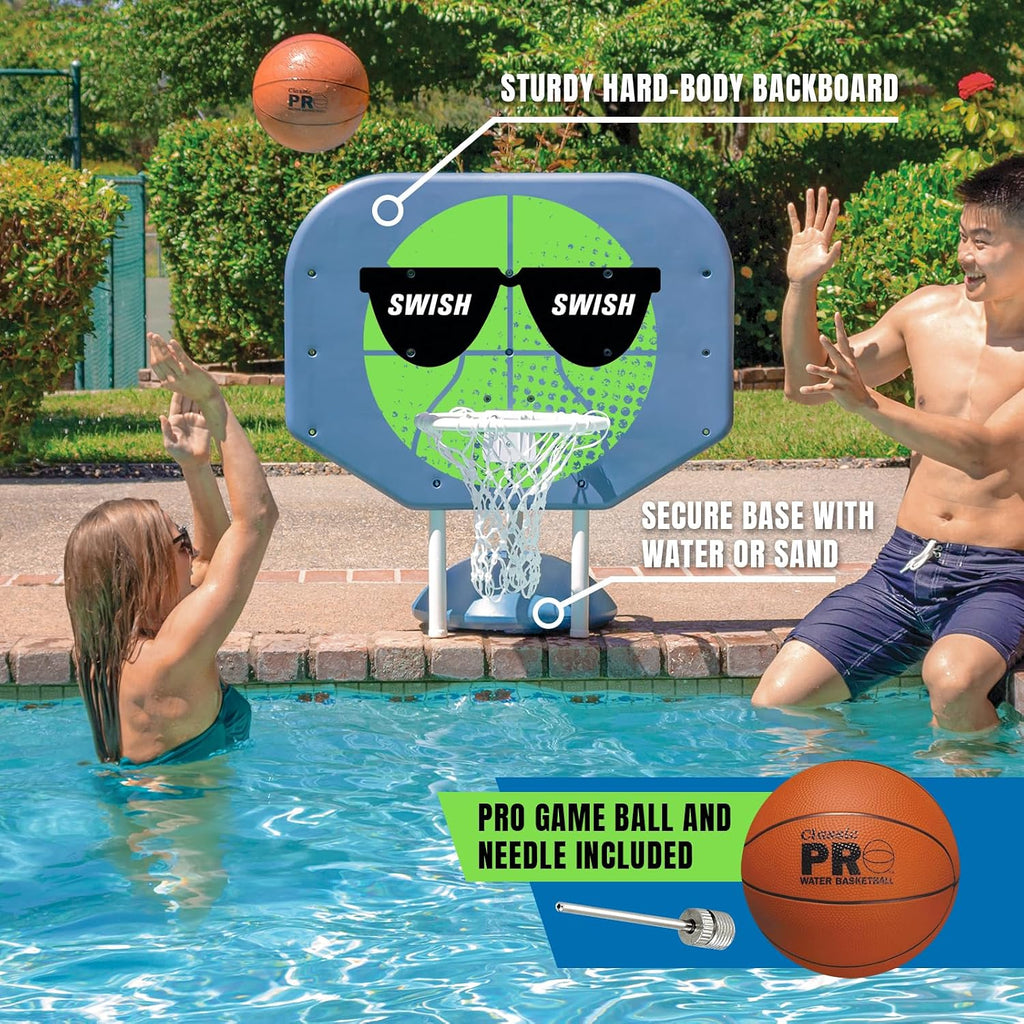Poolmaster Swish, Swish Pro Rebounder Poolside Basketball Hoop Set for Swimming Pool Games and Great Outdoor Gift for Teenagers, Men and Pool Parties, Green