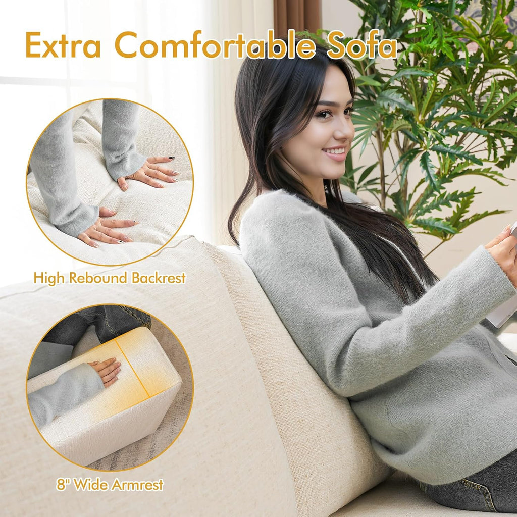 ELUCHANG 85' Modern Sofa Couches for Living Room, 3 Seater Sofa, Natural Linen Deep Seat Sofa with Upholstered Cushion&Detachable Cover, Comfy Sofa Couch for Small Space, Apartment, Beige