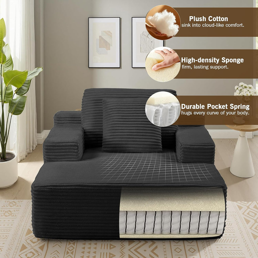 68.5' Oversized Chaise Lounge Chair Indoor, Boneless Sleeper Sofa Bed with Pillows, Deep Seat Sleeper Couch Reading Chairs, Cloud Sofas Couches for Living Room, No Assembly Required