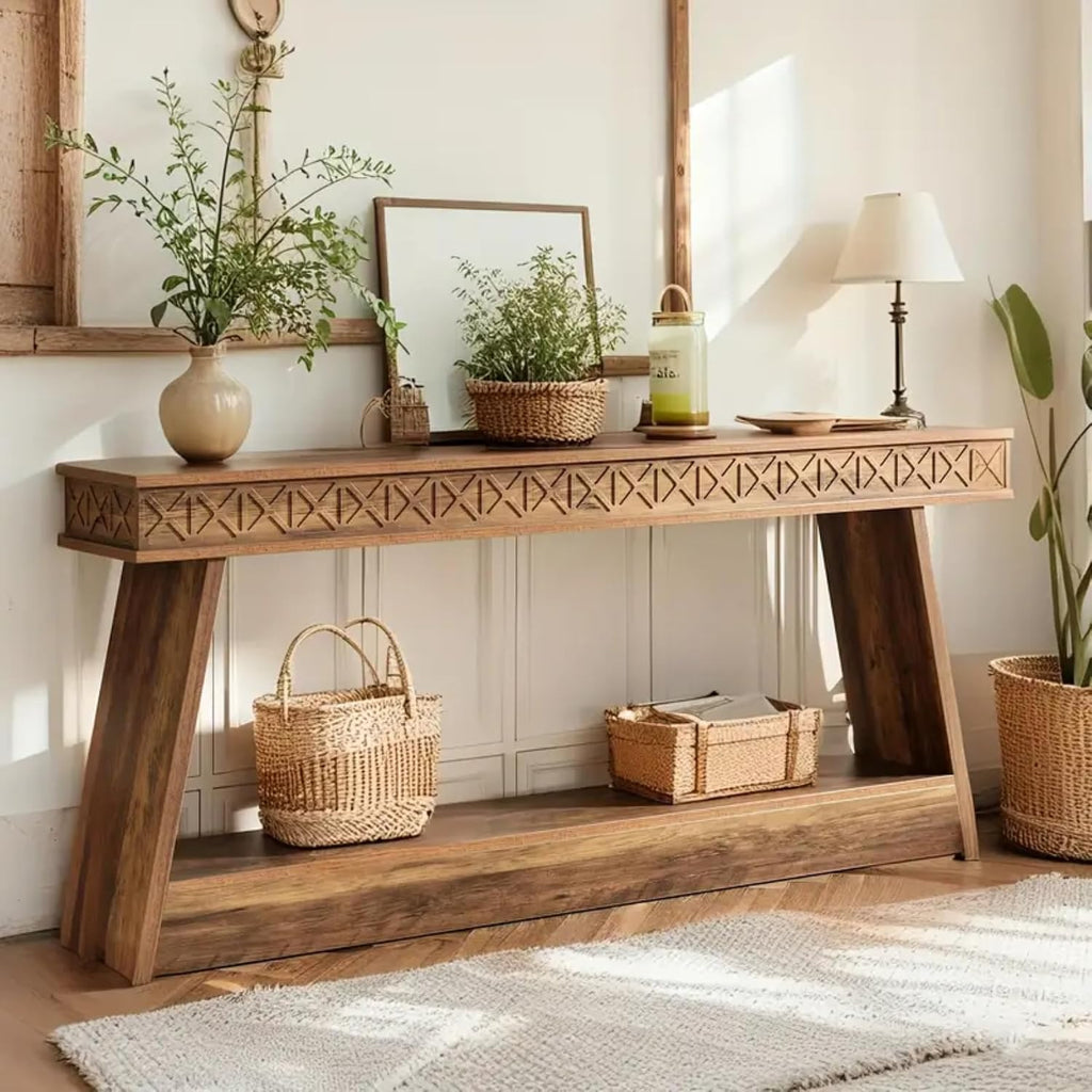 Tribesigns 70.9 Inch Long Console Table for Entryway, 2-Tier Farmhouse Entryway Table with Storage, Narrow Sofa Table Behind the Couch, Wood Accent Table for Hallway, Living Room, Foyer, Rustic Brown