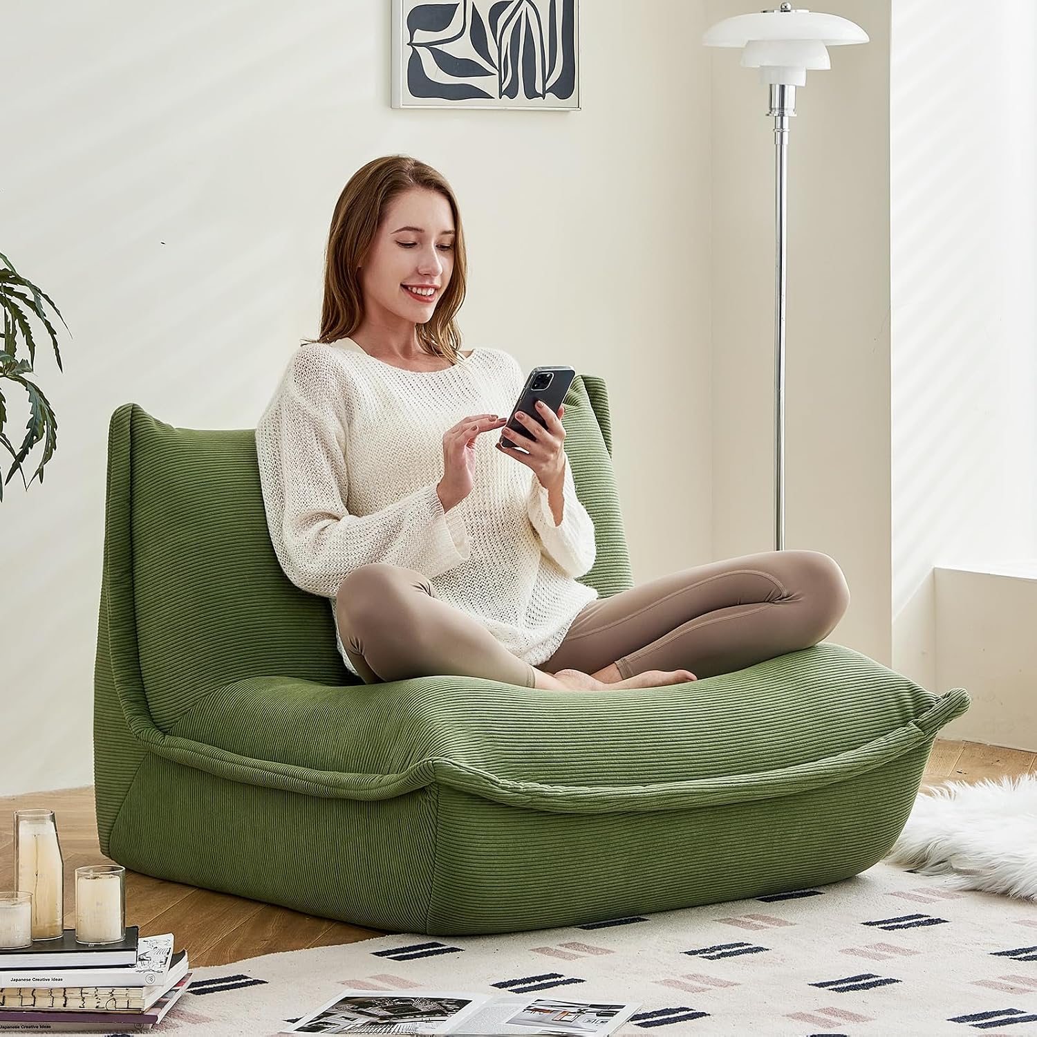 Bean Bag Chairs for Adults Giant BeanBag Chair Sofa Memory Foam Bean Bag Chair Couch with Ergonomic Design for Adults and Kids Home Living Room Bedroom Office Home Gaming Salon(Dark Green)