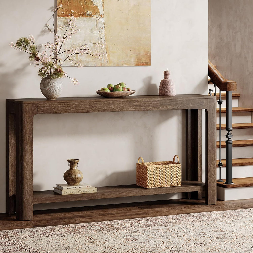 Tribesigns 63 Inch Entryway Console Table, 2-Tier Farmhouse Narrow Sofa Table Behind Couch, Accent Entrance Console Furniture for Entryway, Foyer, Hallway, Dark Brown