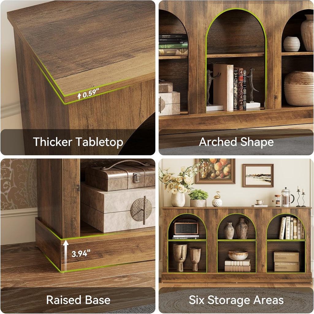 LITTLE TREE 63' Modern Console Sofa Table with 3-Tier Storage, Wooden Rectangular Foyer Table, for Entrance, Hallway, Living Room, Rustic Brown