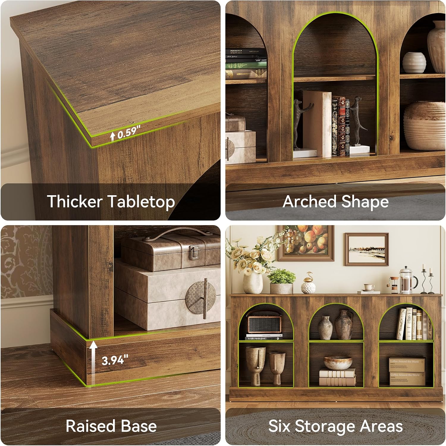 LITTLE TREE 63' Modern Console Sofa Table with 3-Tier Storage, Wooden Rectangular Foyer Table, for Entrance, Hallway, Living Room, Rustic Brown