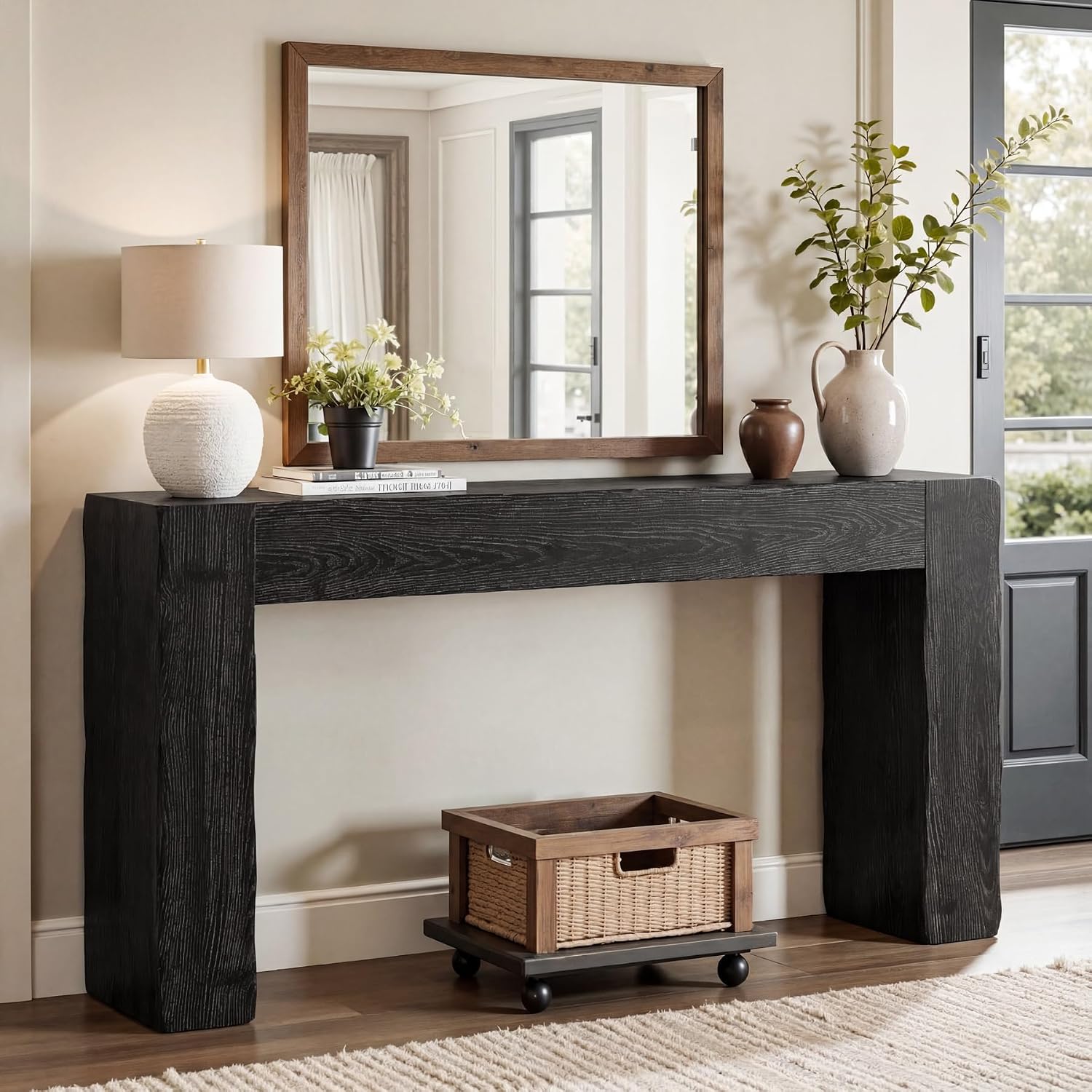 Tribesigns 63-Inch Solid Wood Console Sofa Table, Farmhouse Long Entryway Table Behind Couch for Living Room, Entrance, Hallway, Foyer, Easy Assembly (Black)