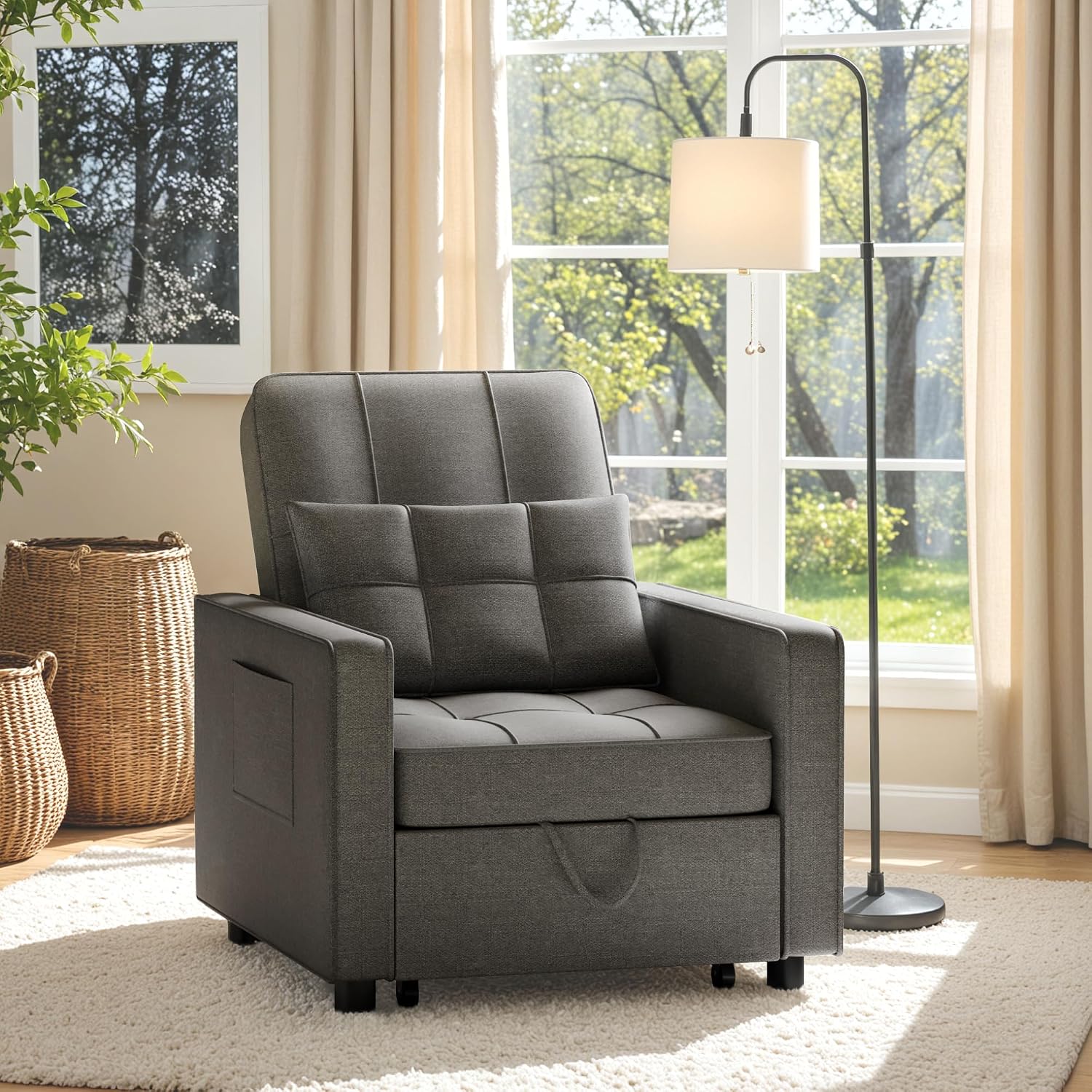 Flamaker Sofa Bed, Sleeper Sofa 3-in-1, Adjustable Couch Bed with Modern Linen Fabric, Convertible Sleeper Chair, Couches for Living Room, Apartment and Small Space (Graphite Gray)