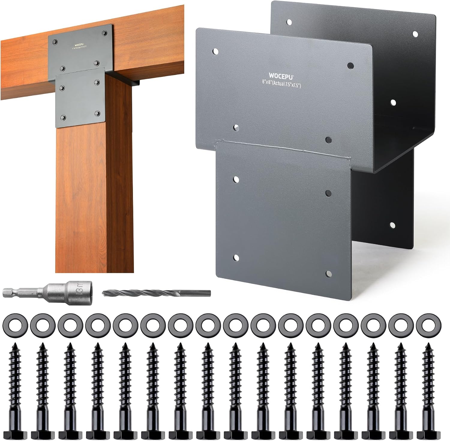 3 Pack Heavy Duty 8x8 (Actual 7.5'x7.5') Stainless Steel Post Caps Tie Bracket , Fit Connecting Wood Gazebo, Deck Patio Post and Wood Beams Bracket ( Dark Ggray)