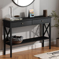 ChooChoo 47' Console Table with Drawers, Narrow Wood Accent Sofa Table Entryway Table with Storage Shelf for Entryway, Front Hall, Hallway, Living Room, Black