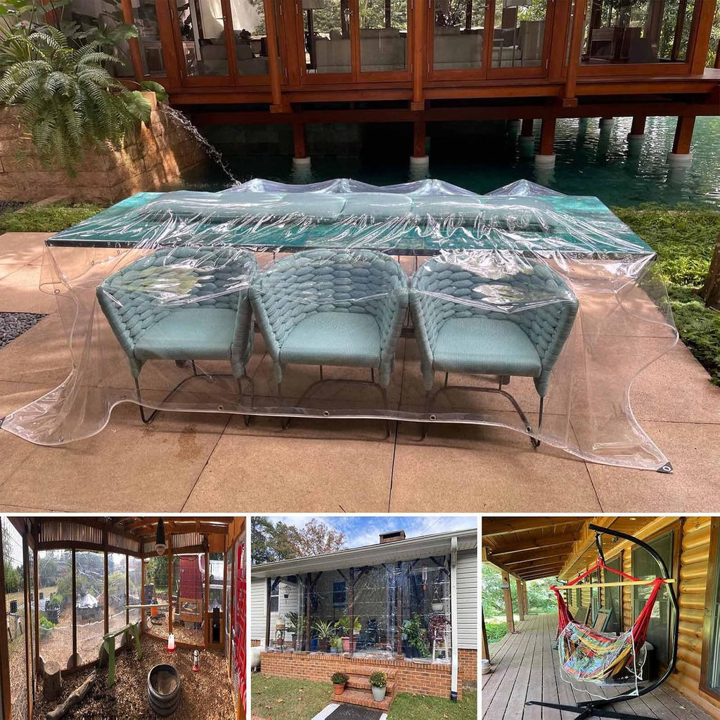 Clear Tarps for Patio 4x8 6x8 8x10 10x12 12x12ft 16 Mil Dustproof Garden Transparent Tarpaulin with Grommets and Tie Down Included Heavy Duty UV PVC Protection Greenhouse Plastic Tarp(10x21FT)