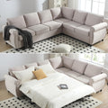 104'' Pull Out Couch, Convertible Sleeper Sofa Bed Queen, Upholstered Sectional Sofa with Mattress, 6-Seater L-Shaped Couch, Modern Sectional Couches for Living Room, Apartment, Studio, Beige