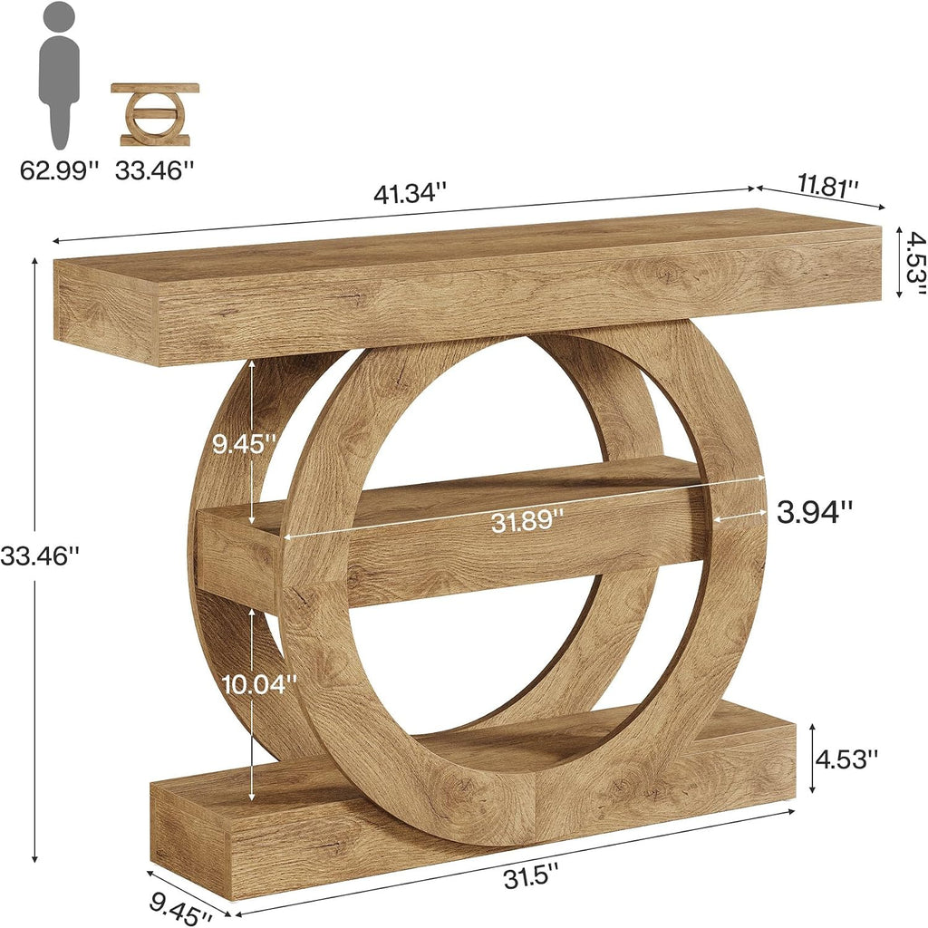 Tribesigns 41-Inch Entryway Table with Storage, 3-Tier Farmhouse Console Table with Shelves, Wooden Foyer Tables for Entryway, Living Room, Hallway, Behind Couch (Light Brown)