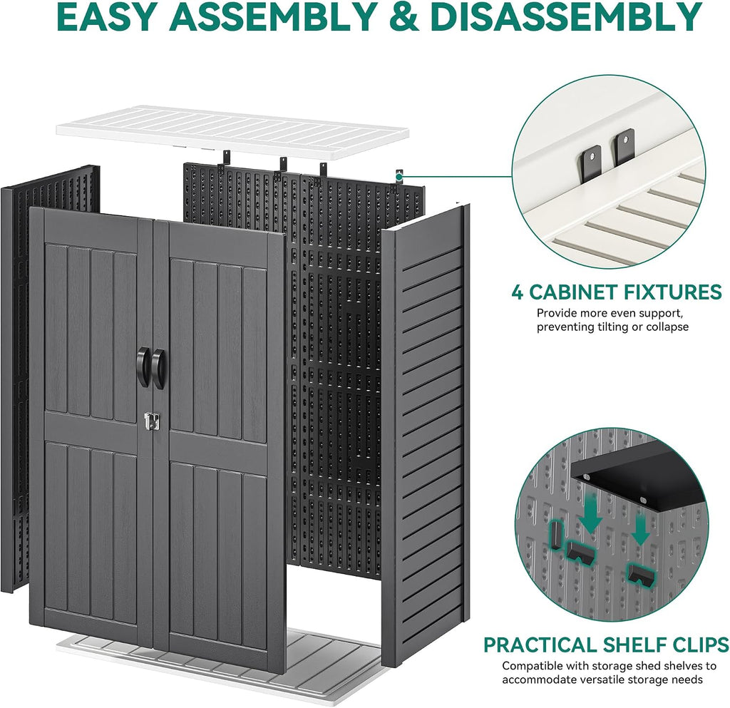 YITAHOME 59 Cuft Outdoor Tall Storage Shed, Waterproof Vertical Resin Shed for Garden, Garage, Patio, Lockable Tool Storage, No Shelves Included, Dark Gray