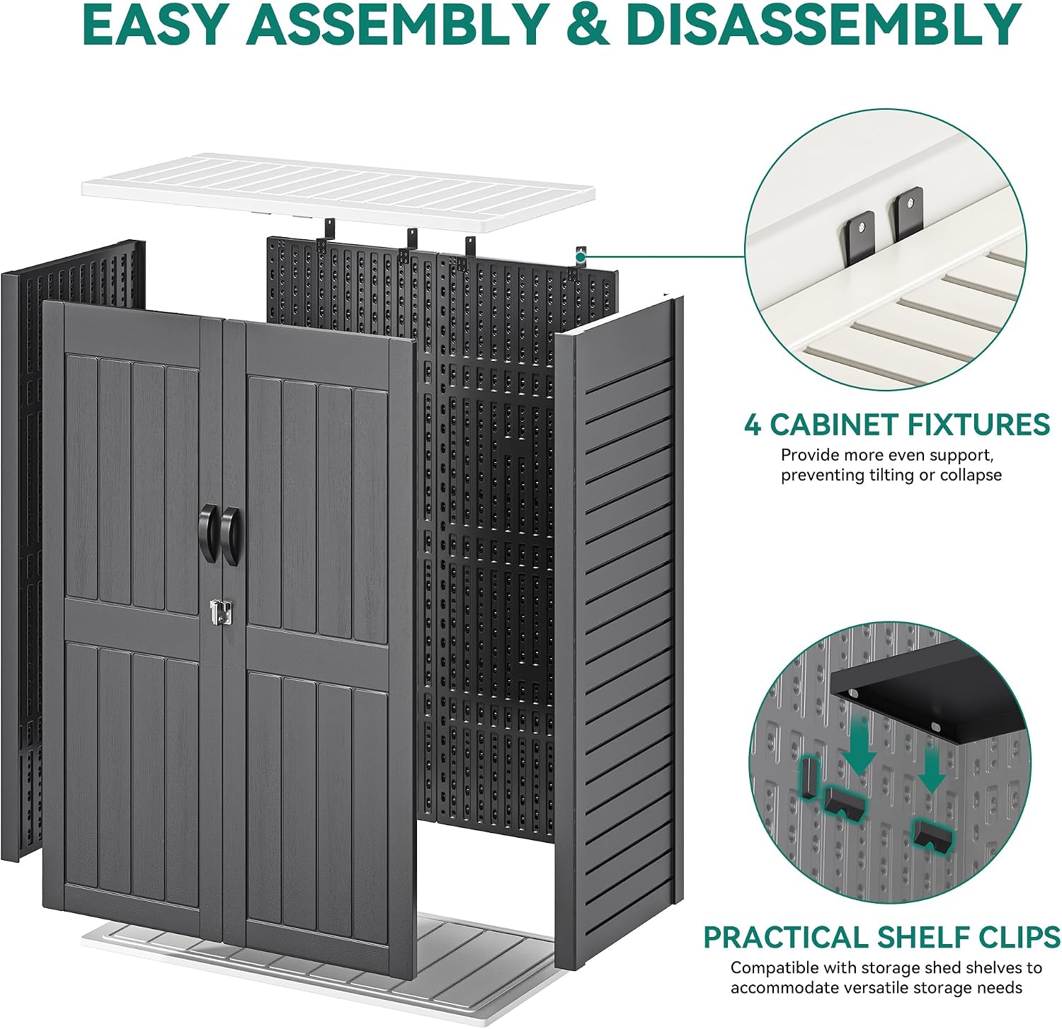 YITAHOME 59 Cuft Outdoor Tall Storage Shed, Waterproof Vertical Resin Shed for Garden, Garage, Patio, Lockable Tool Storage, No Shelves Included, Dark Gray