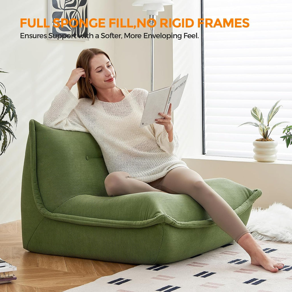 Bean Bag Chairs for Adults Giant BeanBag Chair Sofa Memory Foam Bean Bag Chair Couch with Ergonomic Design for Adults and Kids Home Living Room Bedroom Office Home Gaming Salon(Dark Green)