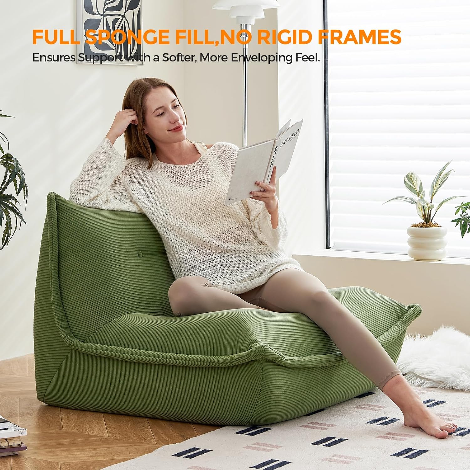 Bean Bag Chairs for Adults Giant BeanBag Chair Sofa Memory Foam Bean Bag Chair Couch with Ergonomic Design for Adults and Kids Home Living Room Bedroom Office Home Gaming Salon(Dark Green)