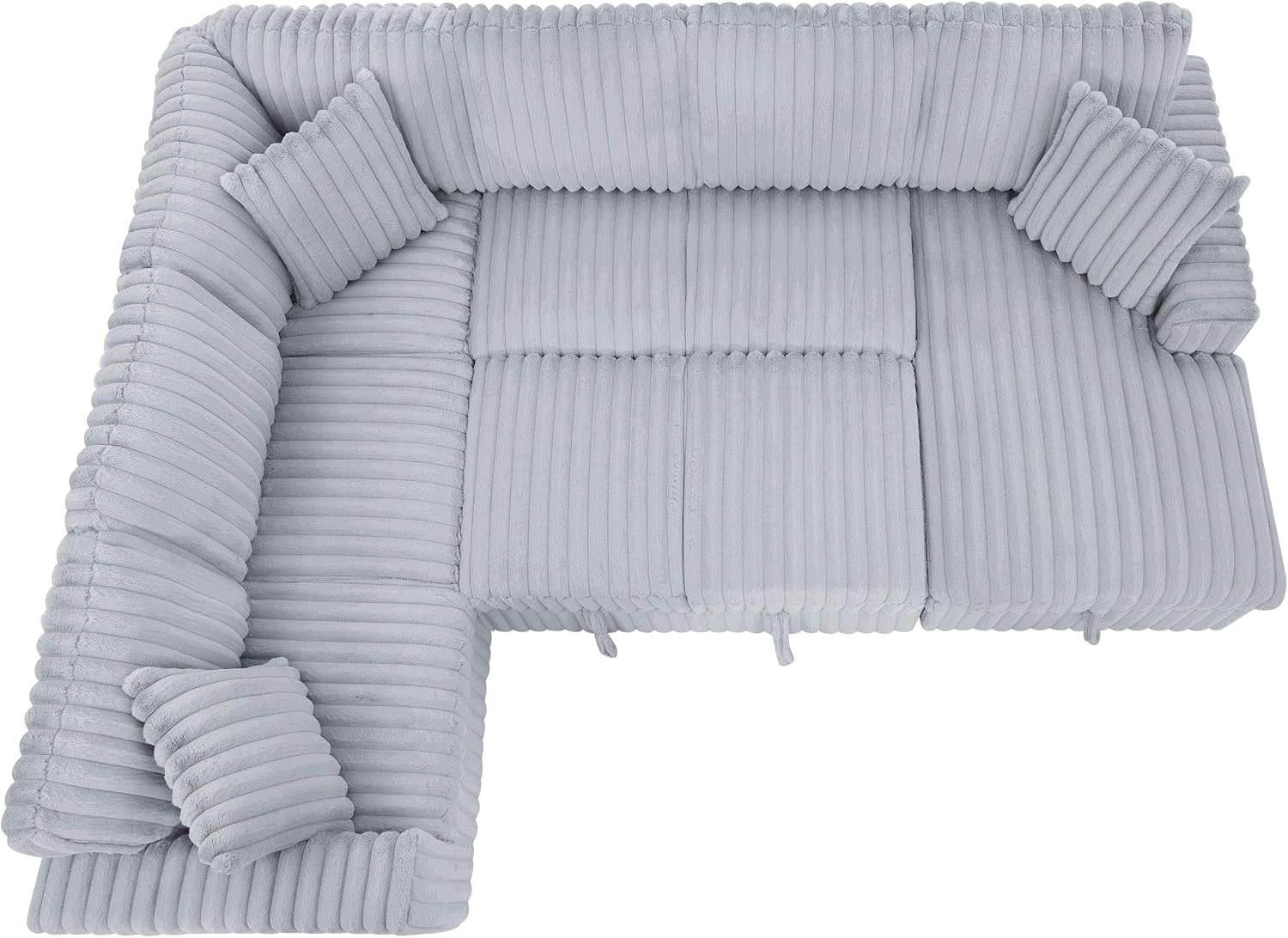 DEINPPA 122 Inch Sleeper Sofa Couch with Pullout Bed, Chunky Furry Corduroy Sectional Sofa with Storage Chaise and Charging Ports, Large Sectional Couches for Living Room-Grey