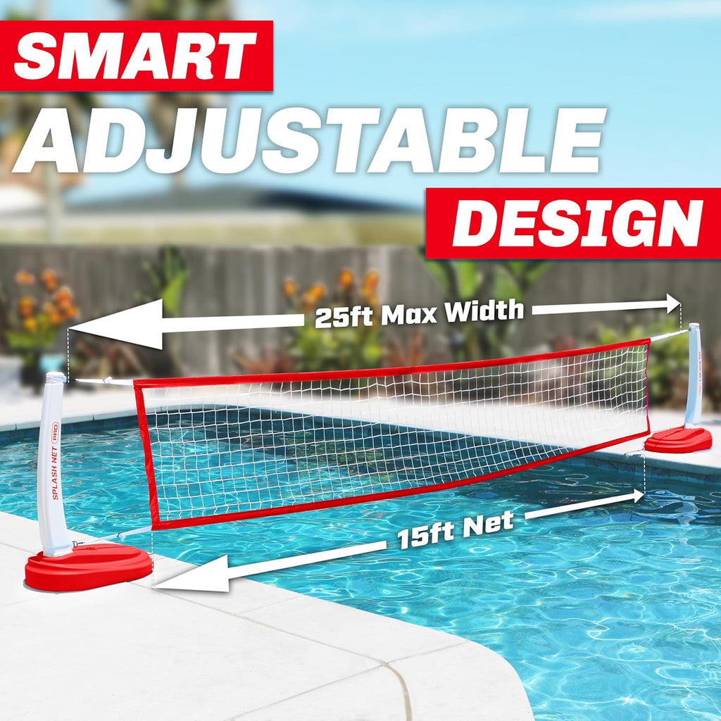 GoSports Splash Net PRO Pool Volleyball Net - Red, White, or Blue - Includes 2 Water Volleyballs and Pump