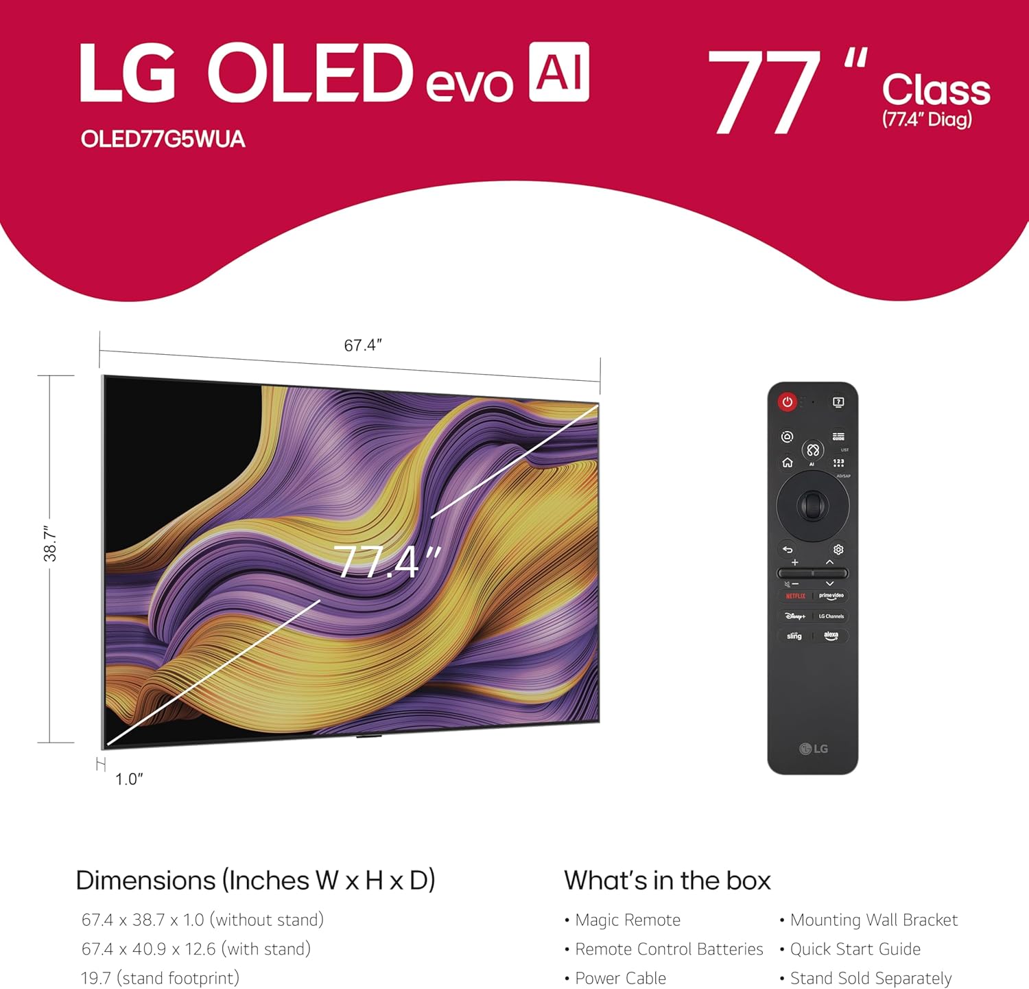 LG (Refurbished 77-Inch Class OLED evo AI 4K G5 Series Smart TV w/Dolby Atmos, Dolby Vision, HDR10, AI Super Upscaling 4K, Filmmaker Mode, Wow Orchestra, Alexa Built-in (OLED77G5WUA, 2025) (Renewed)