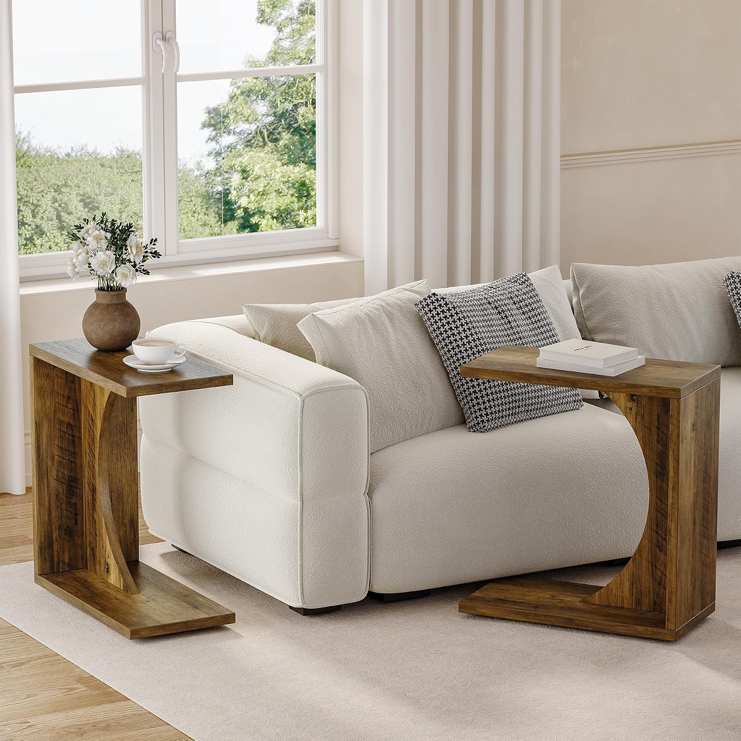 LITTLE TREE C-Shape End Table for Sofa & Bedroom - Small Side Table for Living Room, Over Couch Tray Stand for Laptop, Snacks, Books, 2 Pack