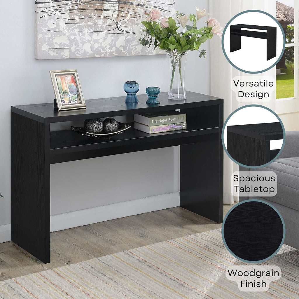 Convenience Concepts Northfield Deluxe Console Hall Table 48' - Modern, Minimalist Narrow Sofa Display Accent With Storage Shelf for Contemporary Living Room, Entryway, or Hallway, Black