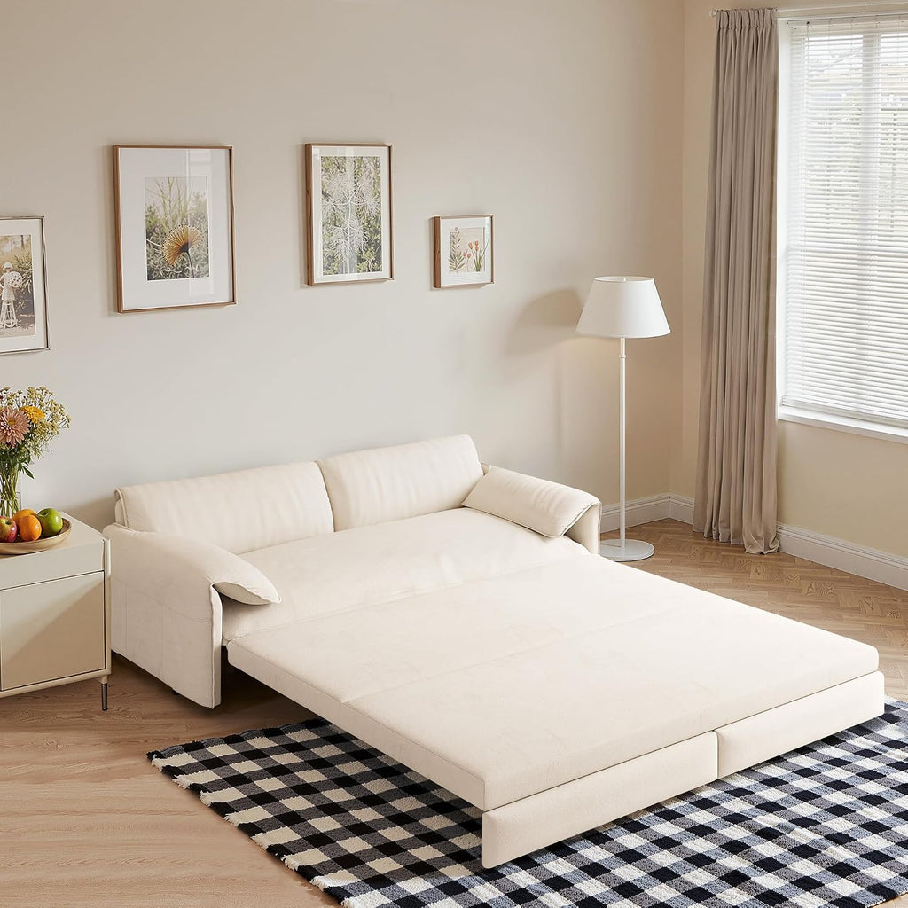 Casaphoria 66 Inch Pull Out Sleeper Sofa Beds, 3 in 1 Velvet Convertible Sofa Bed Couch, Loveseat Sofa Couch Bed with Side Pockets for Apartment, Bedroom, Living Room, Queen Size Beige
