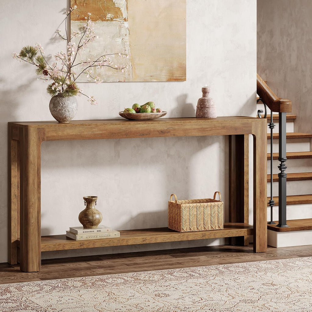 Tribesigns 63 Inch Entryway Console Table, 2-Tier Farmhouse Narrow Sofa Table Behind Couch, Accent Entrance Console Furniture for Entryway, Foyer, Hallway, Rustic Brown