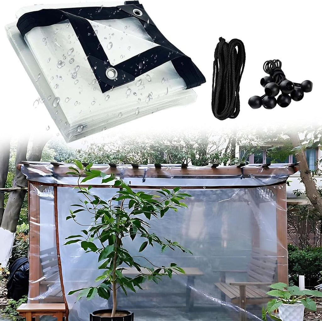 Clear Tarps Heavy Duty Waterproof with Grommets, Clear Tarpaulin Waterproof Clear Tarps, 14x29 FT Transparent Rainproof Dustproof Cover for Outdoors Large Plastic Tarpaulin