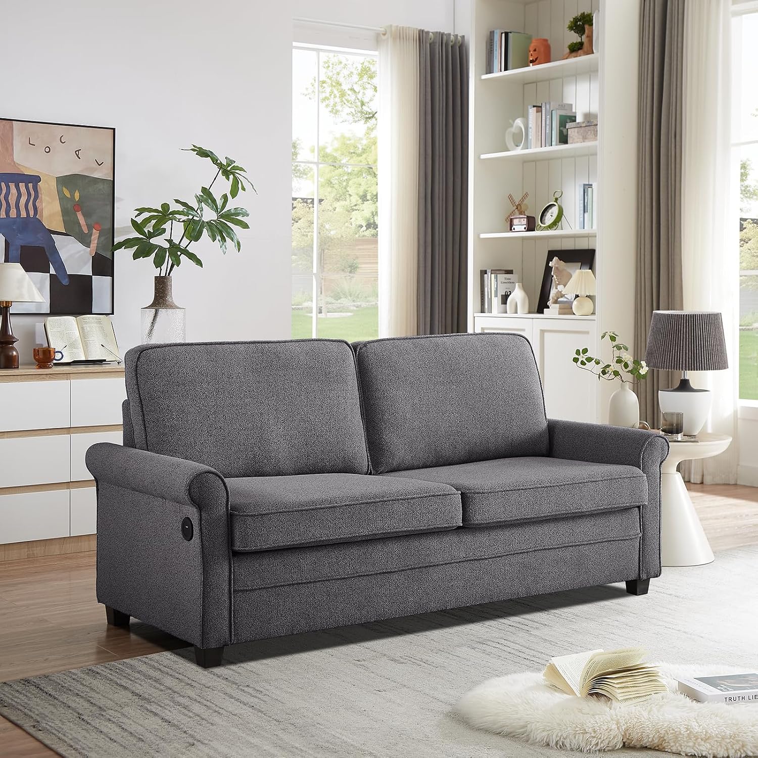 ONBRILL Pull Out Sofa Bed, 2-in-1 Full Size Convertible Sleeper Sofa Couch with Pull Out Bed, USB Charging Port, Hide a Mattress with Menmory Foam, Loveseat Couch for Living Room, Dark Grey
